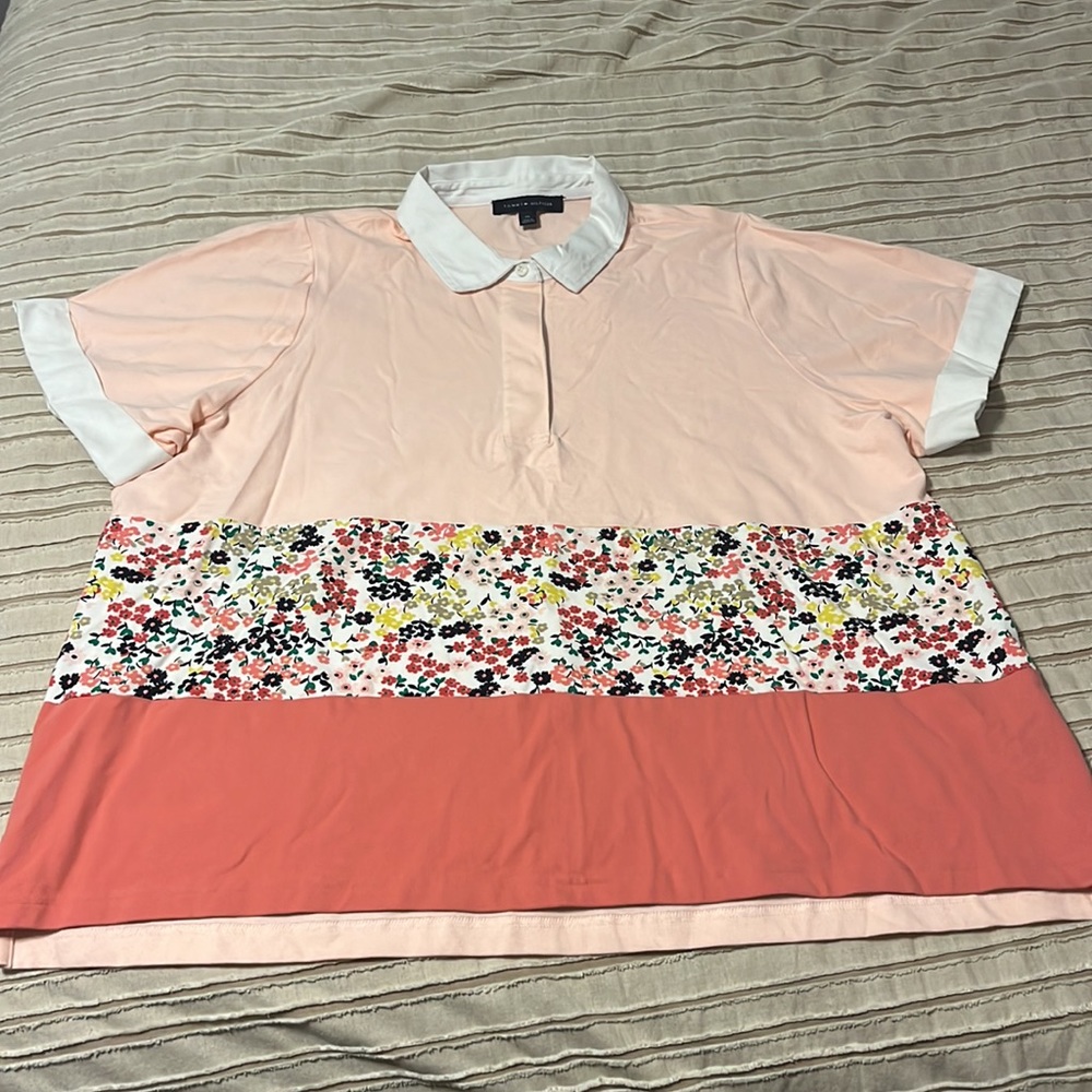 Tommy Hilfiger Colorblock Floral Stripe Polo - Women’s Plus Size 3X - Picture 3 of 16